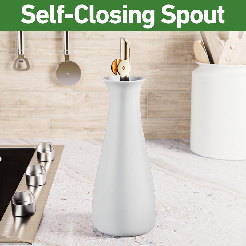 HB Design Co. Ceramic Olive Oil Dispenser with Self-Closing Gold Spout - 530 ML Capacity Matte White Ceramic Oil Dispenser for Kitchen - Leak Proof EVOO Dispensing Bottle - Stylish  Ergonomic  Durable  Easy Pour - Image 3